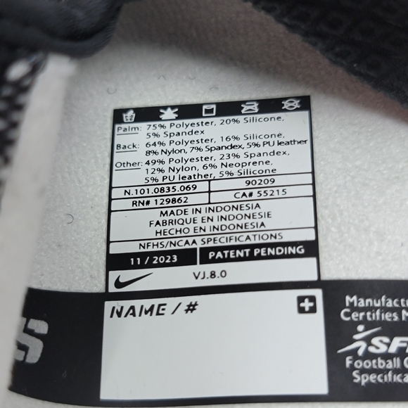 Nike Vapor Jet 8.0 Receivers Football Gloves Unisex Size S Black FZ7404-069 New - Picture 5 of 6